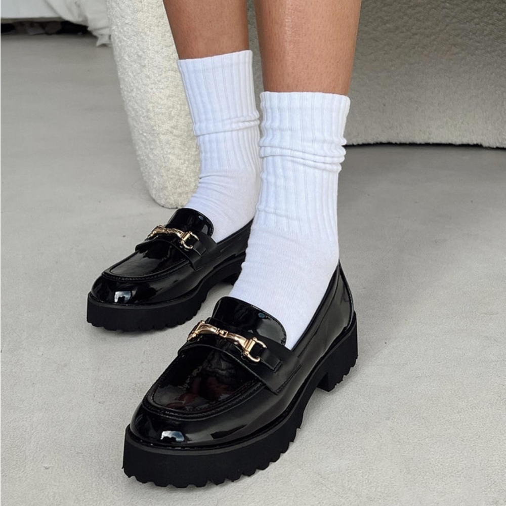 black patent leather loafers